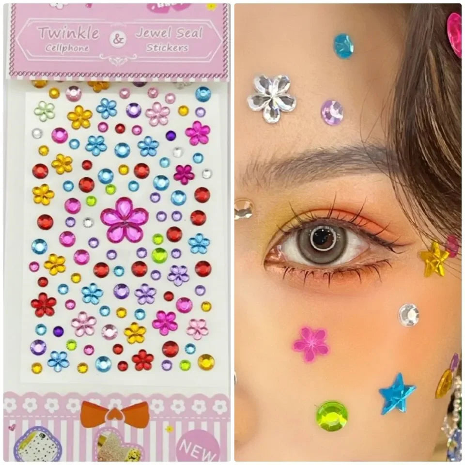 Glitter Face Rhinestone Stickers - Kids Eye & Face Diamond Jewels for Festival Makeup, Parties & Creative Looks