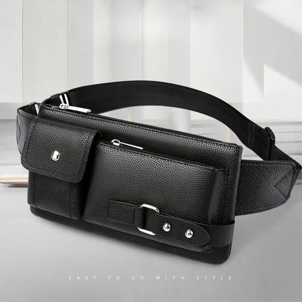Fashion Leather Waist Bag Fanny Pack – Large Phone Belt Bag for Men & Women, Casual Outdoor Travel Crossbody Purse