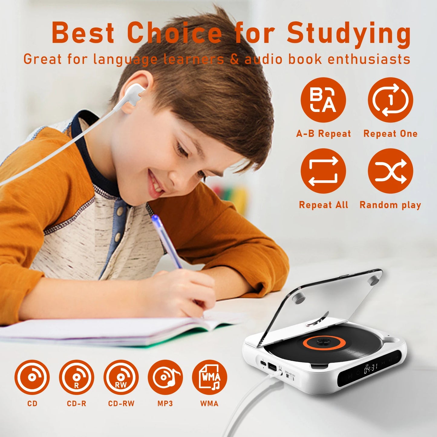 KC918 CD Player, Portable Bluetooth Speaker with LED Screen, Stereo, IR Remote, Wall Mountable & FM Radio