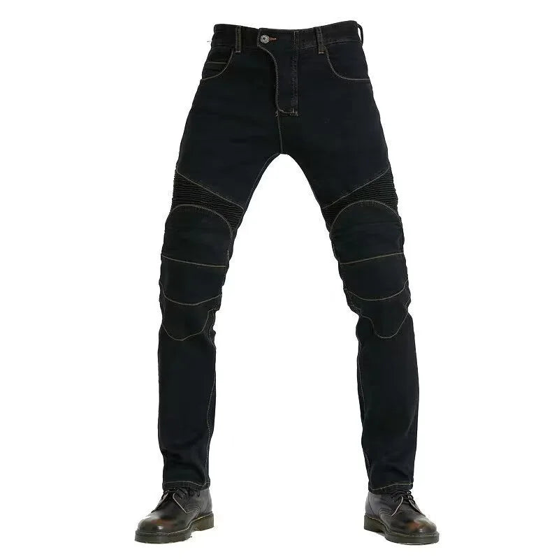 Men's Embroidery Motorcycle Jeans – Protective Gear with Belt, Motocross Pants for Driver License Test & Riding