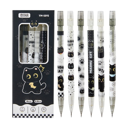 6-Piece Cute Cat Mechanical Pencil Set - 0.5mm Writing and Drawing Pencils for School, Office and Everyday Use