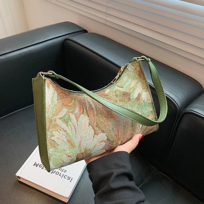 Autumn Trendy Women's Underarm Bags: Oil Painting Shoulder Bag - Cute Simple Handbags for Female Travel