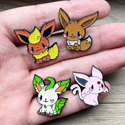 9PCS Anime Eevee Enamel Brooch Set - Cute Metal Lapel Pins for Clothing, Backpacks & Fan Gifts