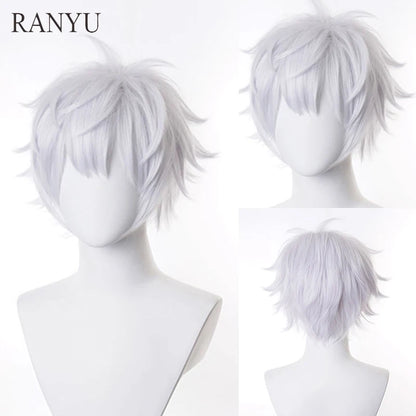 RANYU White Men’s Wig – Short Straight Synthetic Anime Hair, High-Temperature Fiber for Cosplay & Party