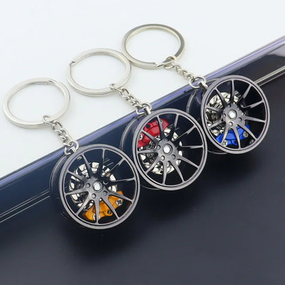 Wheel Hub Car Keychain – 3D Alloy Tire & Brake Disc Fidget Toy Keyring Pendant for Bags, Gadget Gift