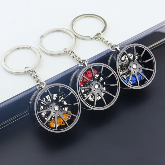 Wheel Hub Car Keychain – 3D Alloy Tire & Brake Disc Fidget Toy Keyring Pendant for Bags, Gadget Gift