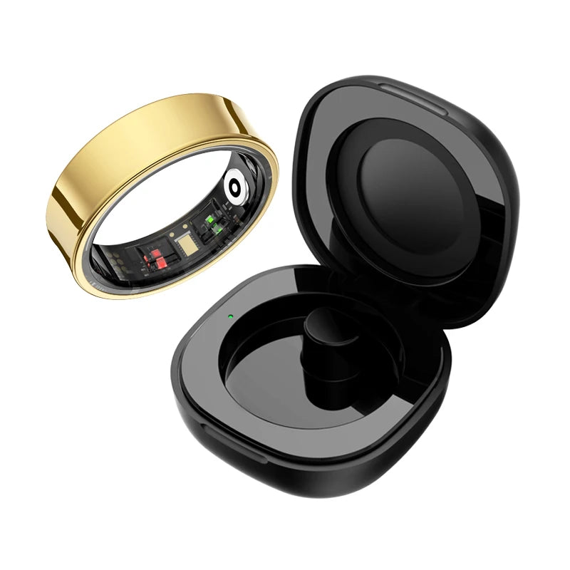 R09 Smart Ring with Charging Case – Heart Rate, SpO2 & Temperature Monitor, 5ATM Waterproof Fitness Ring for Android & iOS