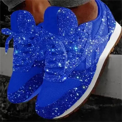 2025 Women’s Flat Sneakers – Casual Bling Mesh Lace-Up Platform Shoes, Plus Size Outdoor Fashion Footwear