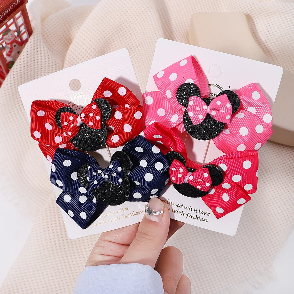 2pcs/Set Girls Polka Dot Bow Hair Clips – Cute Toddler Cartoon Hairpins, Baby Boutique Hair Accessories