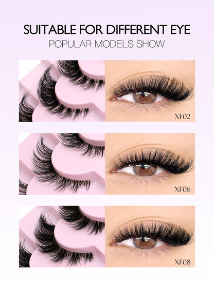 GROINNEYA Cat Eye False Eyelashes – Natural Long Clear Band Winged End Faux Mink Lashes for Eye-Enhancing Makeup