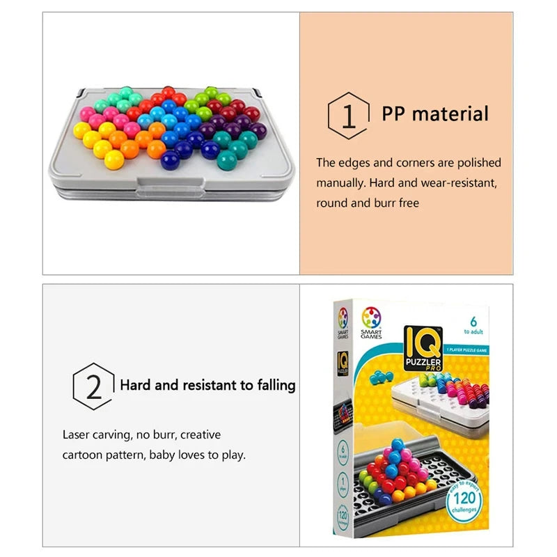 120 Challenges 3D IQ Puzzle Game – Classic Pyramid Logic Board for Kids, Montessori Bead Brain Teaser