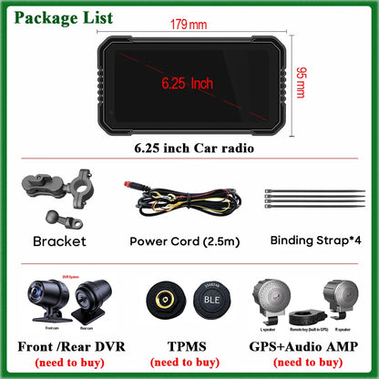6.25-Inch Motorcycle GPS Navigation Screen with Wireless CarPlay & Android Auto – 1560x720 Resolution, Motor DVR Monitor, TPMS Optional