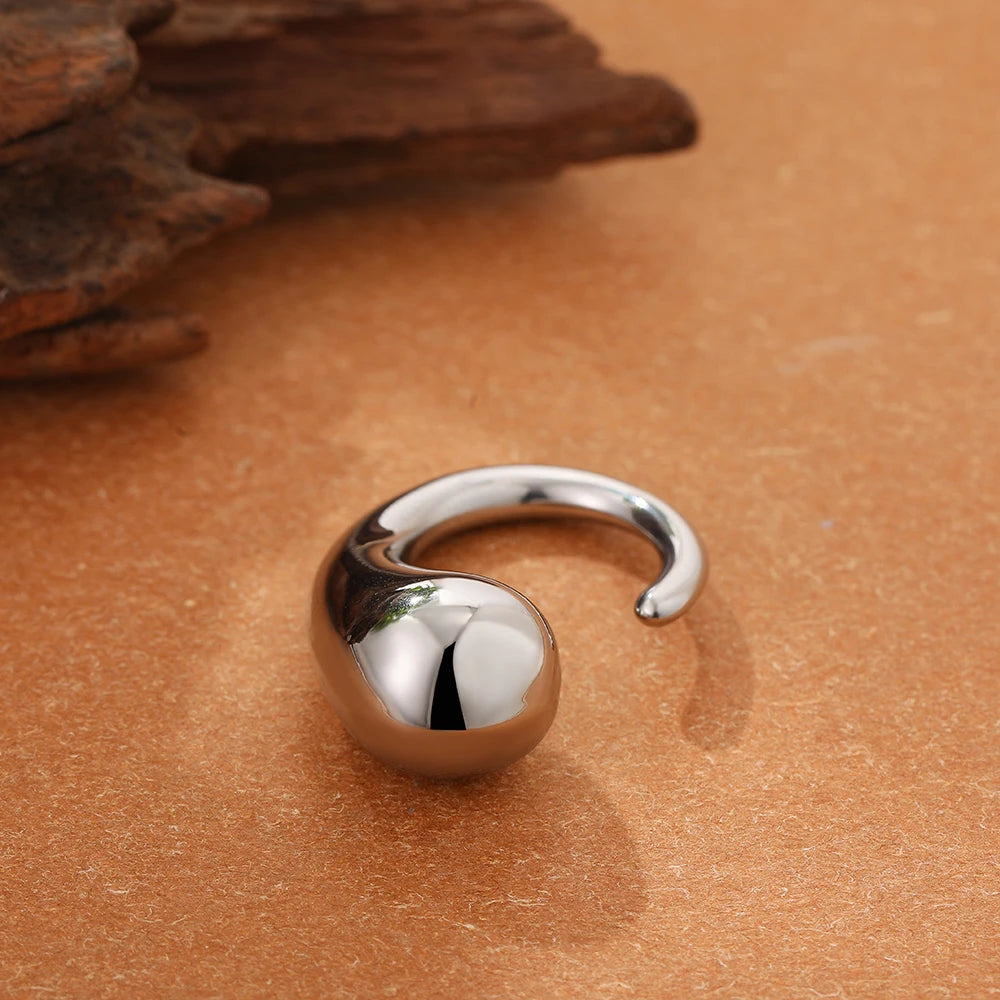 Vintage Stainless Steel Chunky Ring – Punk Irregular Adjustable Open Ring for Women, Wedding Jewelry Gift