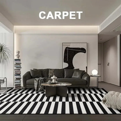 Light Luxury Black & White Plaid Rug — Fluffy Soft Carpet for Bedroom, Living Room, Study, and Home Decor
