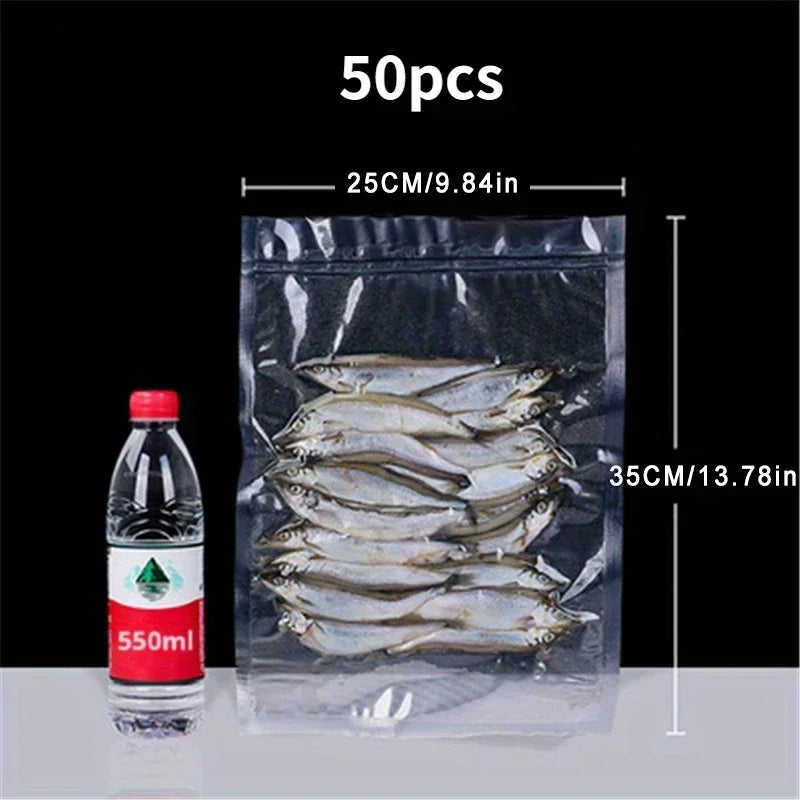 50pcs BPA-Free Reusable Vacuum Sealer Bags - Food Preservation Plastic Sealing Bags for Household Use