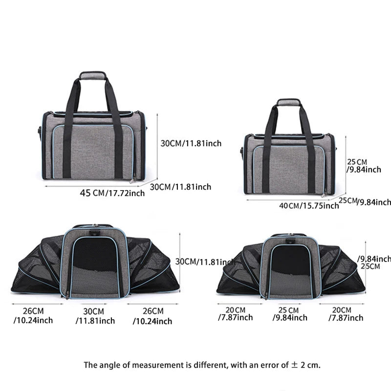 Foldable Pet Carrier Bag – Breathable Mesh Travel Bag for Small Dogs & Cats with Expandable Design