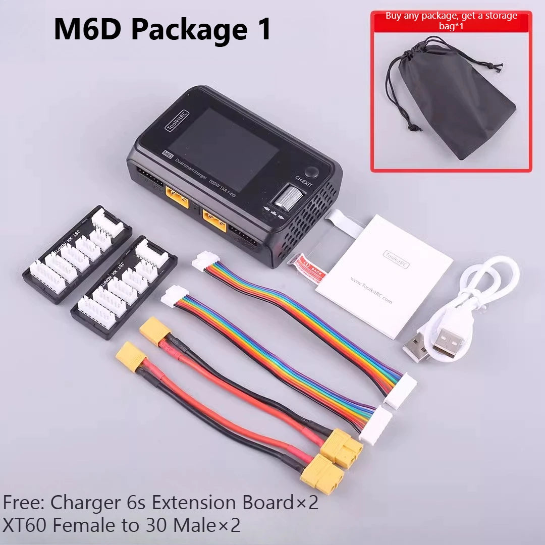 ToolkitRC M6D 500W Smart Charger - 15A Dual DC Charger & Discharger for 1-6S LiPo, LiHV, Li-Ion, NiMH & Pb Batteries