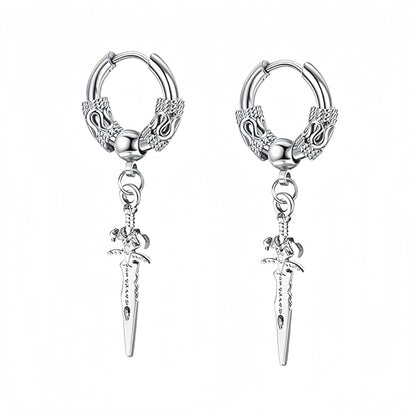 Long Hanging Cross & Leaf Hoop Earrings – Vintage Stainless Steel Hip Hop Unisex Jewelry Accessories