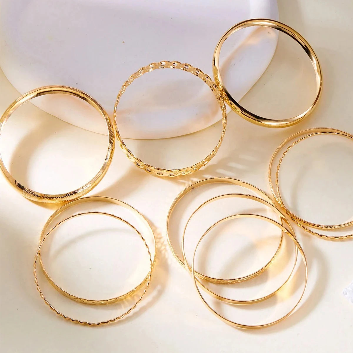10PCS Metal Bangles Set for Women – Heavy Punk Hip Hop Textured Stackable Bracelets Fashion Party Jewelry Accessories