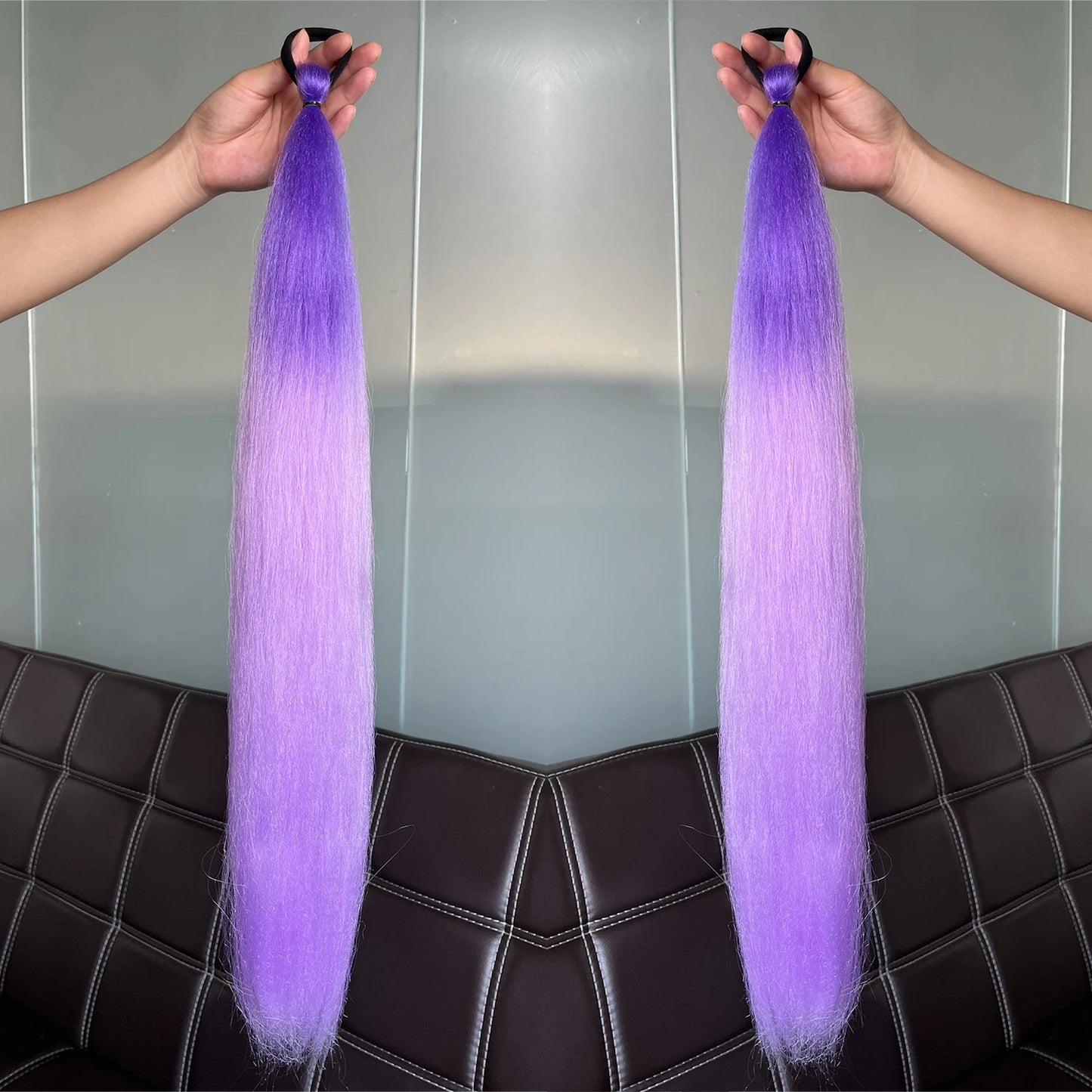2Pcs Purple Synthetic Ponytail Extensions – Long Straight Hair Accessories with Rubber Bands for Women & Halloween