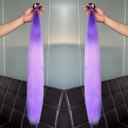 2Pcs Purple Synthetic Ponytail Extensions – Long Straight Hair Accessories with Rubber Bands for Women & Halloween