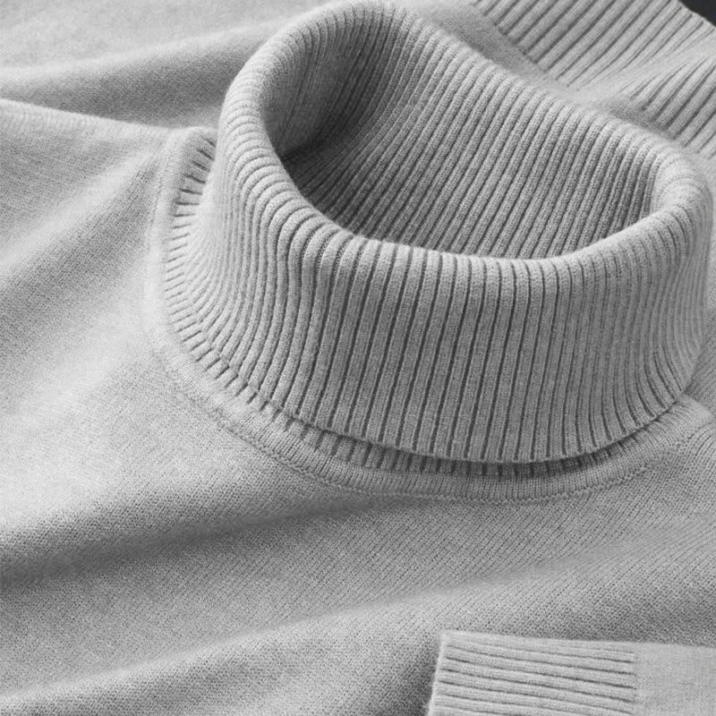 Men's 2026 Knitted Turtleneck Sweater - Solid Color Warm Breathable Pullover Casual Business Streetwear Top