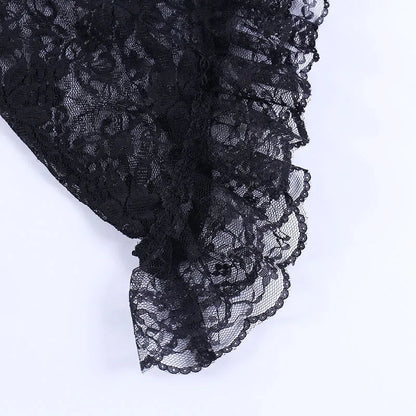Lace Gothic See-Through Shrug Top – Black Flare Sleeve Crop Top, Vintage Punk Style for Women