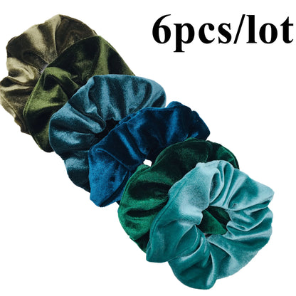 10/6/1Pcs Velvet Hair Scrunchies Set for Women – Solid Color Elastic Ponytail Hair Bands & Headband Accessories (Black Pack)