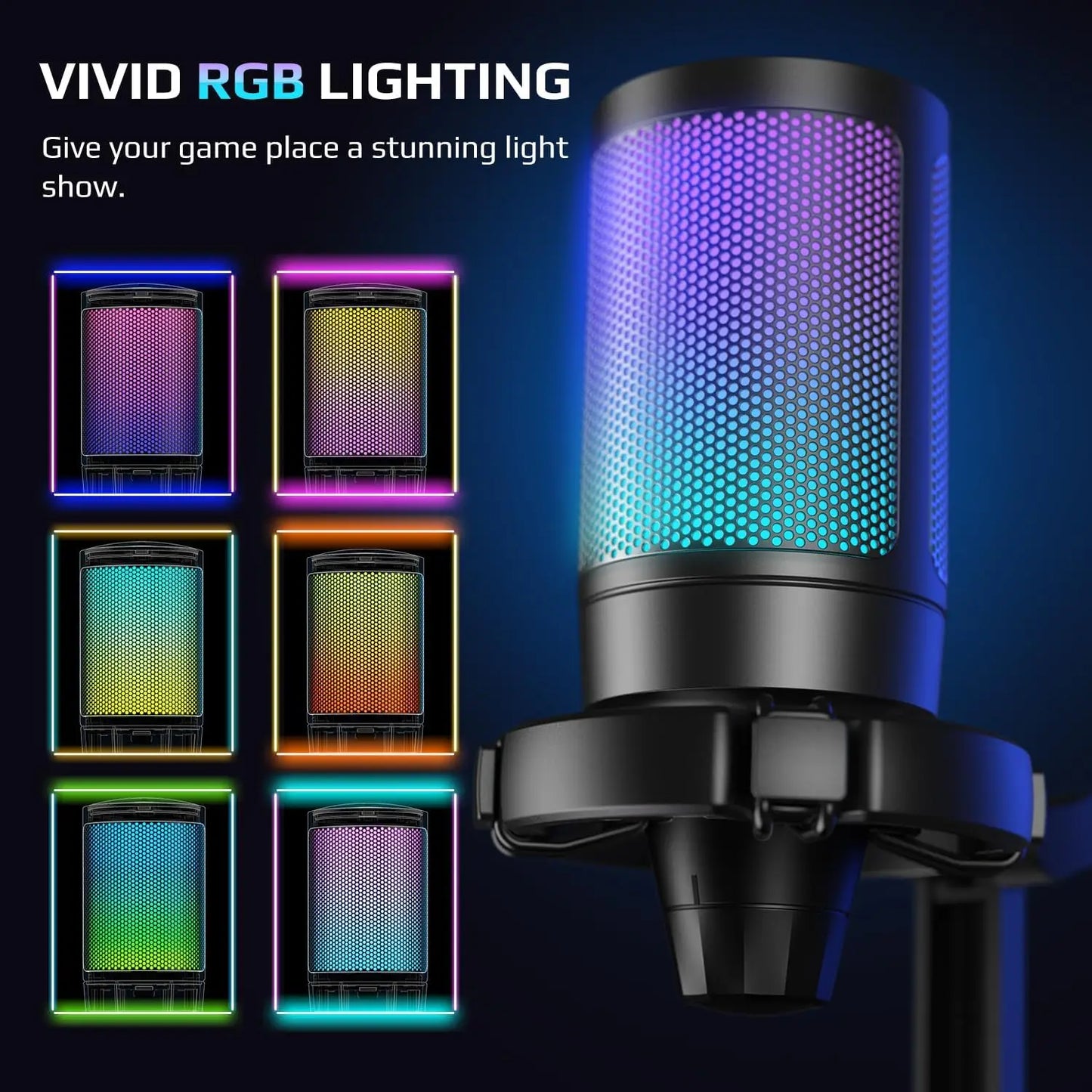 AmpliGame by FIFINE USB Gaming Microphone — RGB Condenser Mic with Gain Knob, Touch Mute for Streaming, Podcast, PC, Switch & PS5 A6NEO