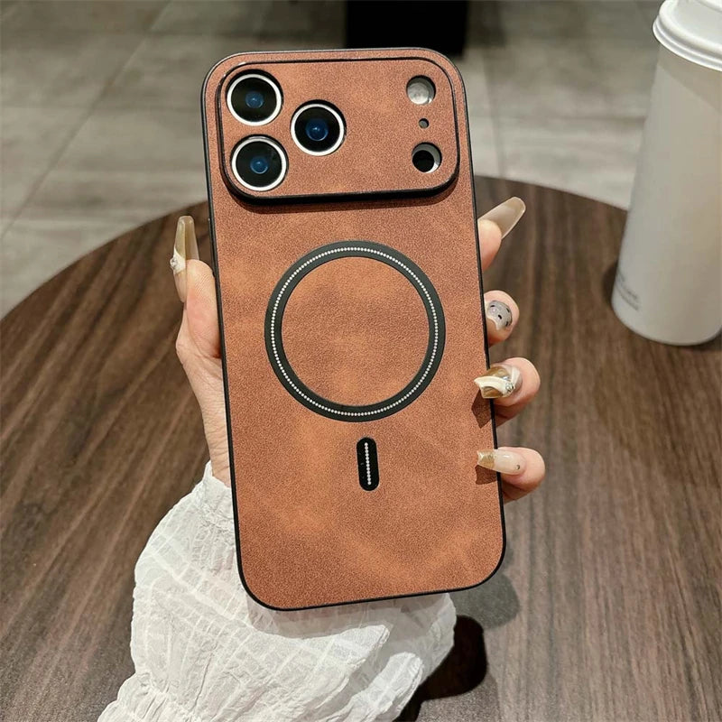 MagSafe Leather Shockproof Phone Case - Magnetic Wireless Charging Cover for iPhone 11, 12, 13, 14, 15, 16 & 17 Series