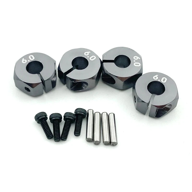 4PCS Aluminum Wheel Hex Hubs — 12mm Drive with Pins & Screws, 5/6/7mm Thickness for RC Cars, Crawlers, HSP, Tamiya, SCX10 & Slash
