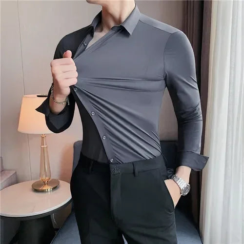 Men's Ultra-Stretch Shirt - Silky Long Sleeve Business & Casual Dress Shirt
