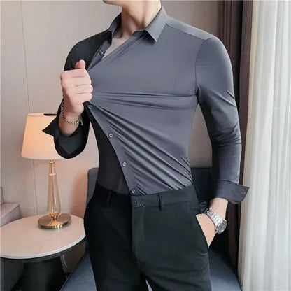 Men's Ultra-Stretch Shirt - Silky Long Sleeve Business & Casual Dress Shirt