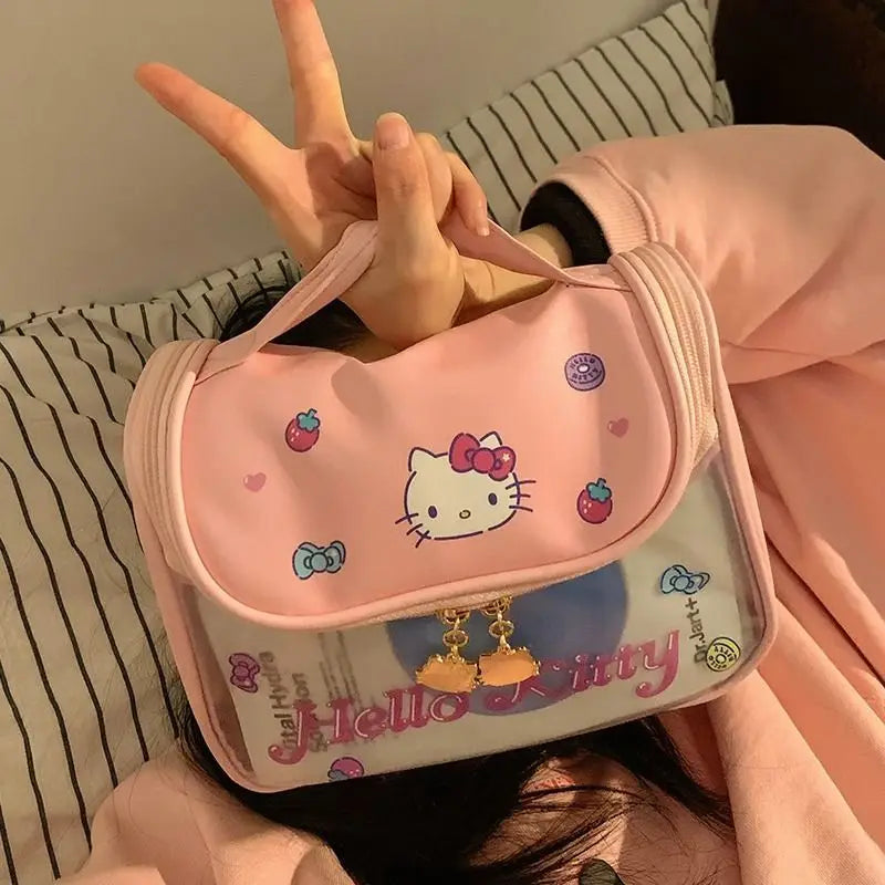 MINISO Hello Kitty Makeup Bag | Cute, Large Capacity Portable Travel & Washroom Transparent Storage Bag for Girls