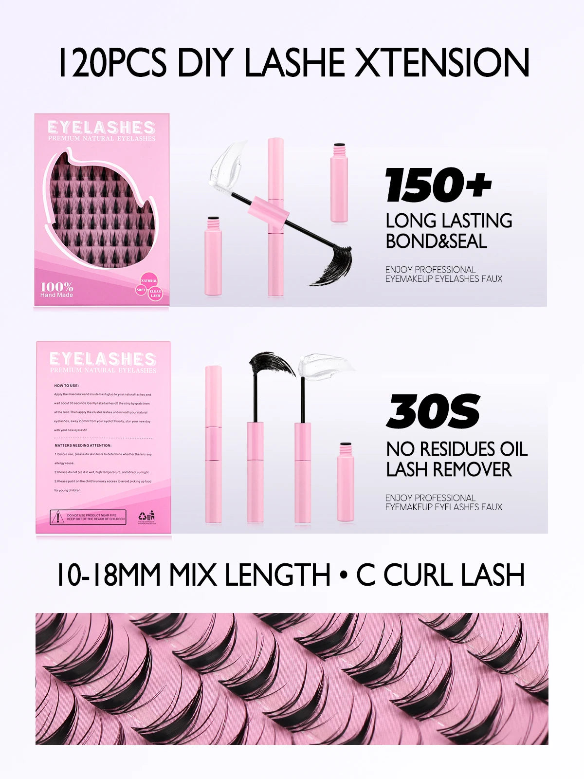 GROINNEYA Eyelash Clusters Kit – DIY Lash Extension with Bond & Seal, Waterproof Strong Hold & Tweezers