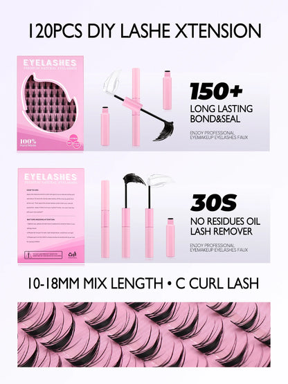 GROINNEYA Eyelash Clusters Kit – DIY Lash Extension with Bond & Seal, Waterproof Strong Hold & Tweezers