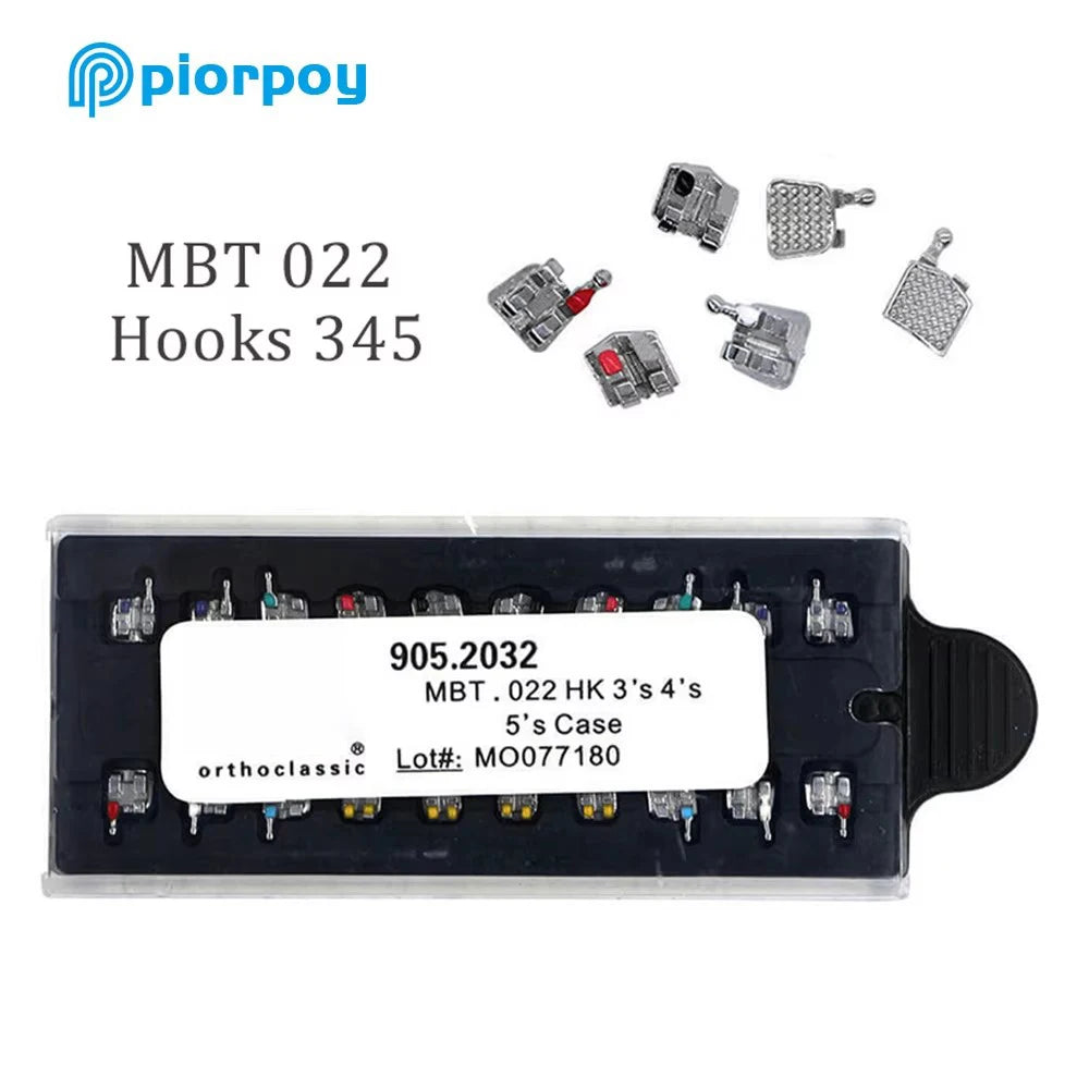 PIORPOY 20Pcs Orthodontic Metal Brackets - MIM Monoblock Roth MBT Dental Braces Kit with Hooks for Teeth Alignment
