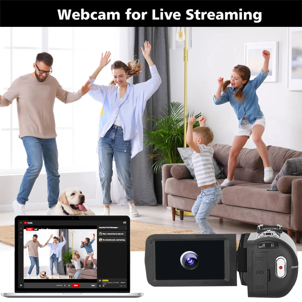 8K Digital Video Camera – 64MP Professional Recorder with 18X Digital Zoom, 3-Inch LCD Touch Screen Camcorder