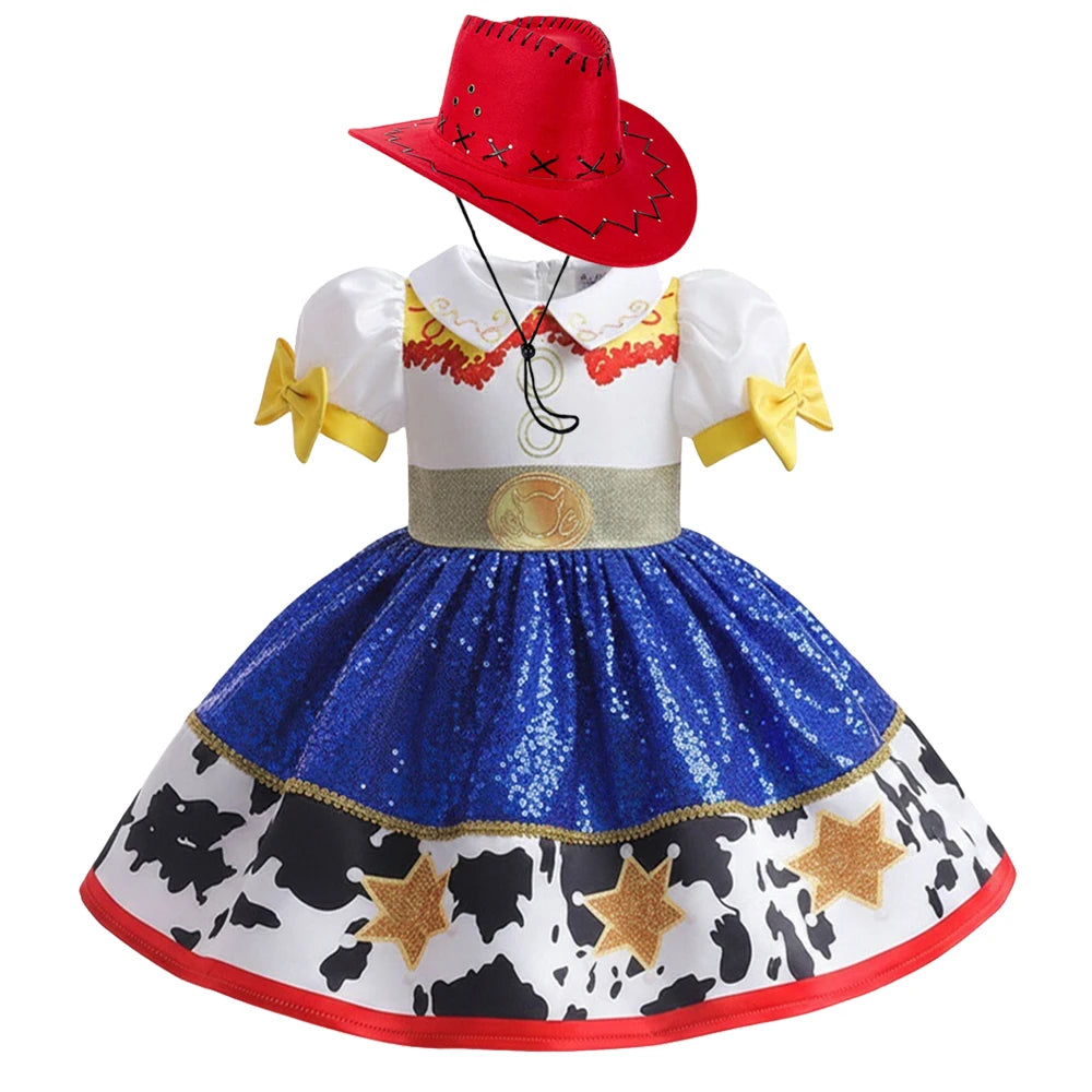 Jessie Cowgirl Costume Dress for Girls - Toy Story Inspired Halloween Cosplay Party Outfit