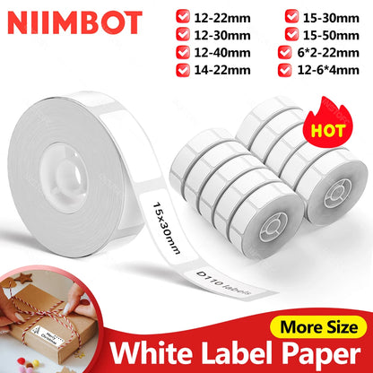 Niimbot D11/D110/D11H/D110M Label Sticker Paper, Self-Adhesive Waterproof Pure White Thermal Printer Labels for Home & Office Use