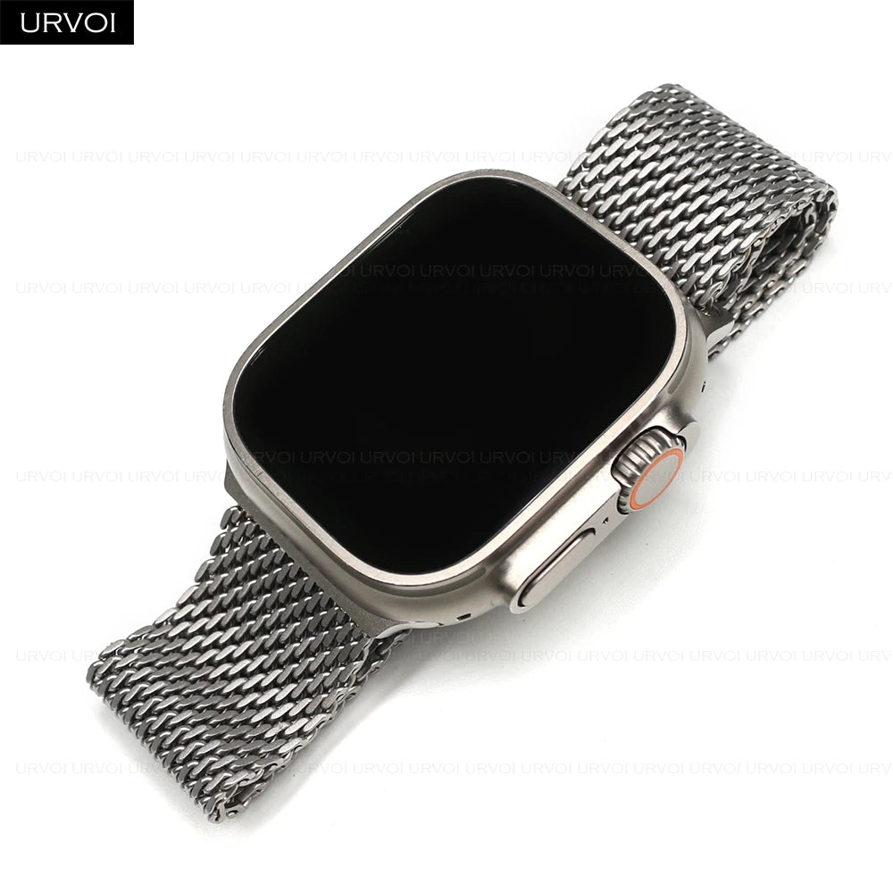 URVOI Stainless Steel Mesh Band for Apple Watch Ultra 2/1, Series 10/9 – 316L Secure Parachute Buckle, 46/49mm