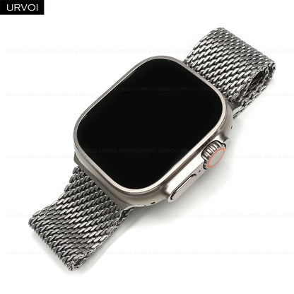 URVOI Stainless Steel Mesh Band for Apple Watch Ultra 2/1, Series 10/9 – 316L Secure Parachute Buckle, 46/49mm