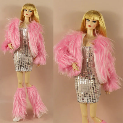 1:6 Scale Doll Clothes – Fur Coat Dress Outfit for 11.5" (30cm) Dolls, Multiple Styles, Gift for Girls