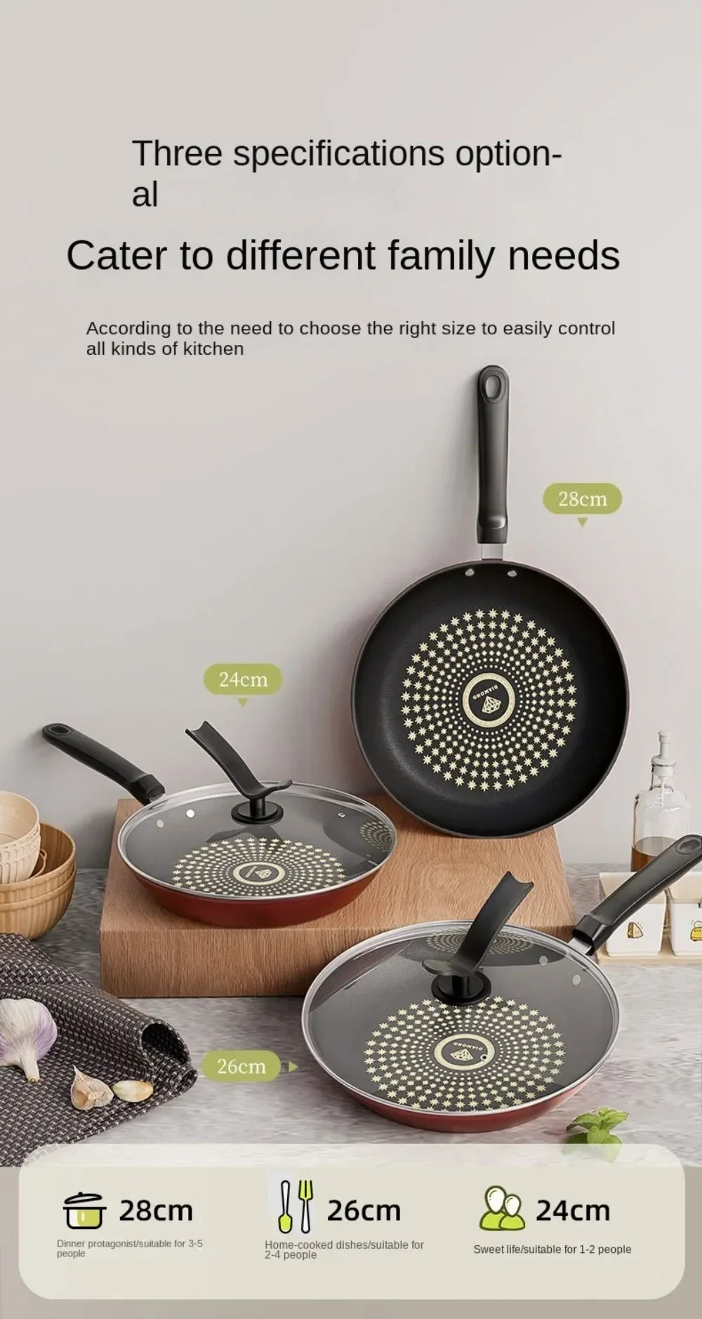 Crystal Diamond Non-Stick Frying Pan with Lid – Multi-Functional Iron Cookware for Gas & Induction