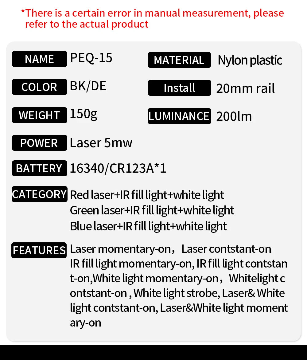 PEQ-15 Tactical SureFire M600C/M300A Flashlight — AR15 Airsoft Dual Control Switch with Red/Green/Blue Laser, Hunting Accessory