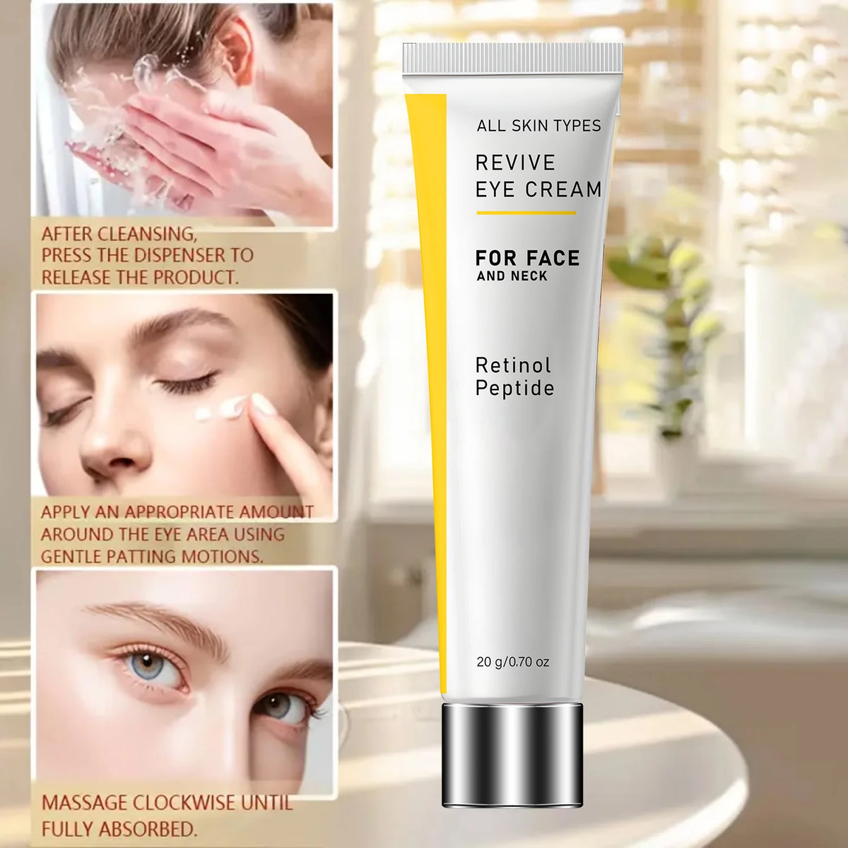 Revive Polypeptide Retinol Eye Cream – 20g Anti-Aging Moisturizer with Peptides and Hyaluronic Acid for Face, Neck & Eye Care