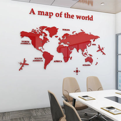 3D Acrylic World Map Wall Stickers – Three-Dimensional Mirror Decals for Bedroom & Office Decoration