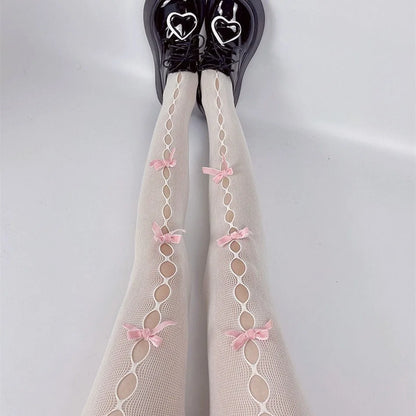 Bowknot Lace Fishnet Pantyhose - Y2K Hollow Out Tights for Women