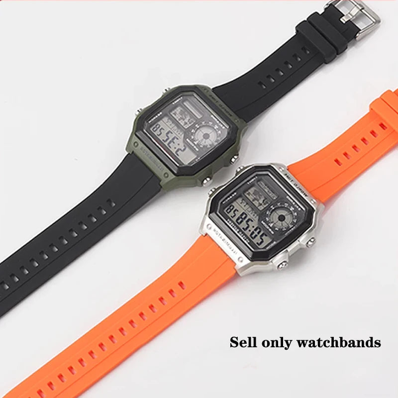 Rubber Silicone Watch Strap for Casio AE-1200, AE-1300, A158, A168W, F-91W & GW400 Series - Replacement Sport Watchband