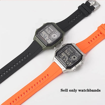 Rubber Silicone Watch Strap for Casio AE-1200, AE-1300, A158, A168W, F-91W & GW400 Series - Replacement Sport Watchband